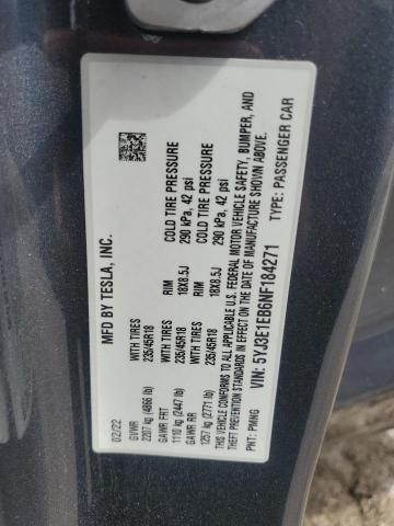 5YJ3E1EB6NF184271 - 2022 TESLA MODEL 3 Темно-сірий фото 12