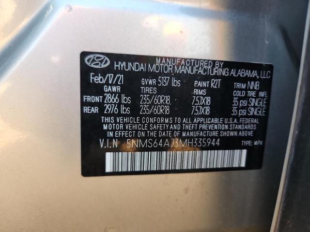 5NMS64AJ3MH335944 - 2021 HYUNDAI SANTA FE SEL Сріблястий фото 12