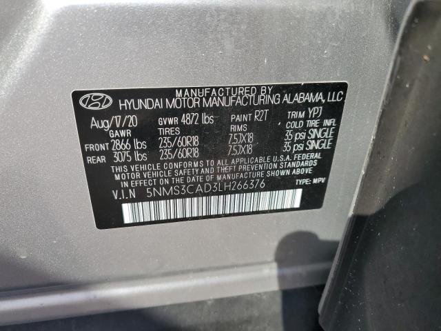 5NMS3CAD3LH266376 - 2020 HYUNDAI SANTA FE SEL SILVER photo 13