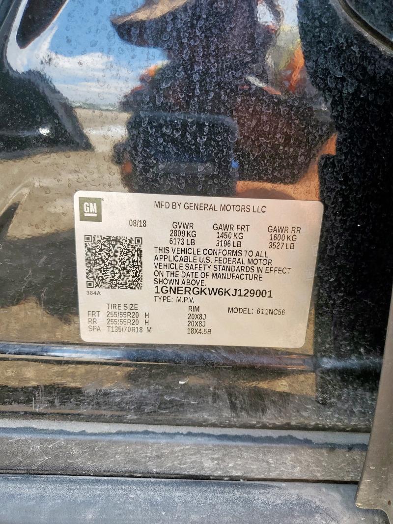 1GNERGKW6KJ129001 - 2019 CHEVROLET TRAVERSE LT 黑色 照片 14