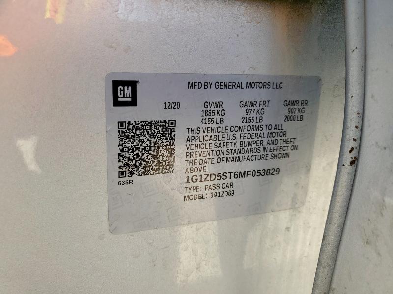 1G1ZD5ST6MF053829 - 2021 CHEVROLET MALIBU LT SILVER photo 13