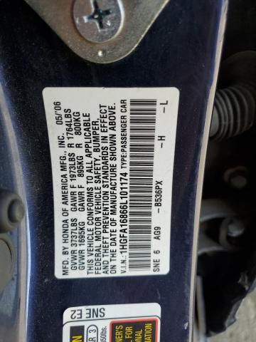 1HGFA16866L101174 - 2006 HONDA CIVIC EX BLUE photo 12
