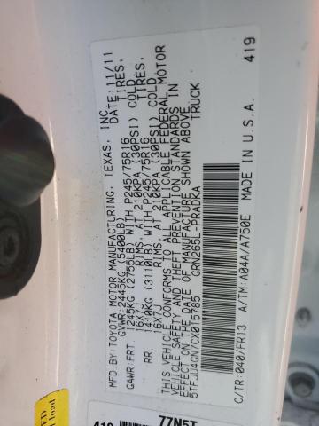 5TFJU4GN7CX015785 - 2012 TOYOTA TACOMA DOUBLE CAB PRERUNNER WHITE photo 12