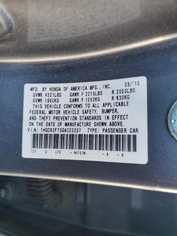 1HGCR2F75GA020057 - 2016 HONDA ACCORD EX GRAY photo 12