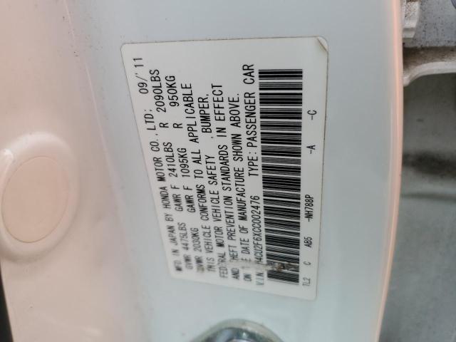 JH4CU2F6XCC002476 - 2012 ACURA TSX TECH WHITE photo 12