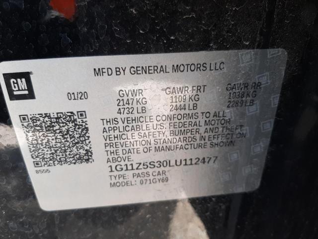 1G11Z5S30LU112477 - 2020 CHEVROLET IMPALA LT BLACK photo 12