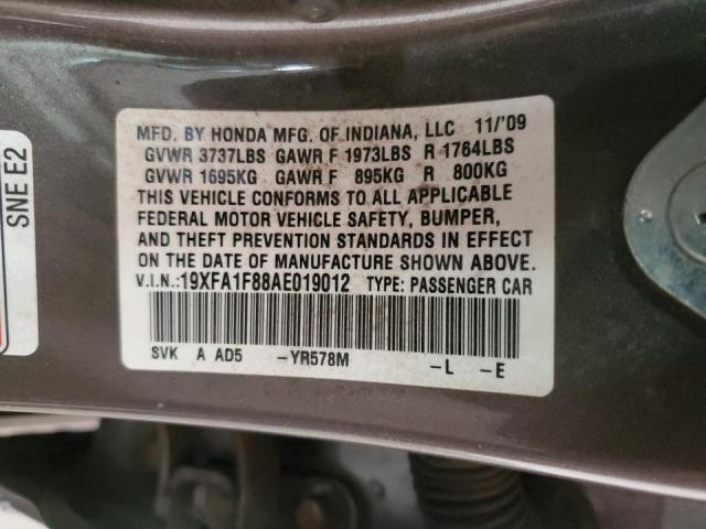 19XFA1F88AE019012 - 2010 HONDA CIVIC EX GRAY photo 12