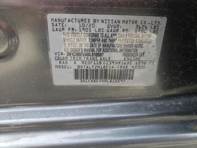 3N1CN8EV4ML810597 - 2021 NISSAN VERSA SV GRAY photo 12