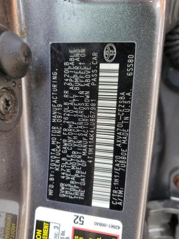 4T1M11AK4LU867981 - 2020 TOYOTA CAMRY SE 灰色 照片 12