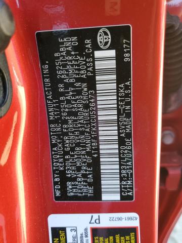 4T1BF1FKXCU526473 - 2012 TOYOTA CAMRY BASE RED photo 13