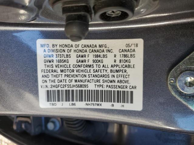 2HGFC2F55JH568095 - 2018 HONDA CIVIC LX Boz foto 12