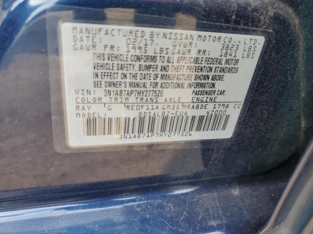 3N1AB7AP7HY277526 - 2017 NISSAN SENTRA S BLUE photo 13