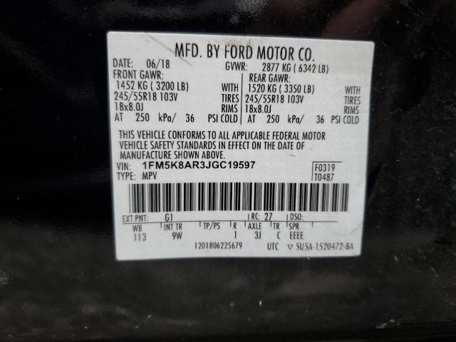 1FM5K8AR3JGC19597 - 2018 FORD EXPLORER POLICE INTERCEPTOR BLACK photo 13