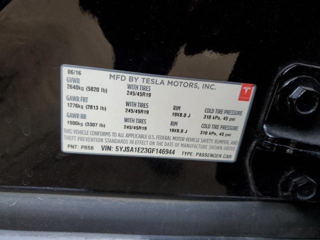 5YJSA1E23GF146944 - 2016 TESLA MODEL S BLACK photo 12