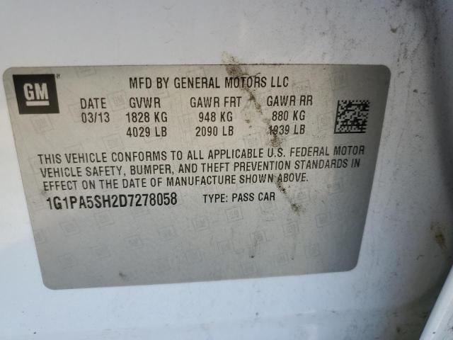 1G1PA5SH2D7278058 - 2013 CHEVROLET CRUZE LS WHITE photo 12