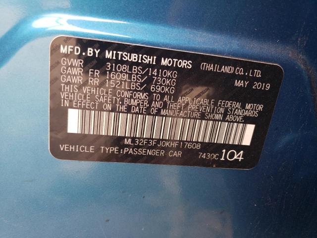 ML32F3FJ0KHF17608 - 2019 MITSUBISHI MIRAGE G4 ES BLUE photo 12