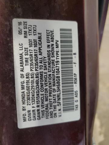 5FNRL5H68GB104719 - 2016 HONDA ODYSSEY EXL MAROON photo 13