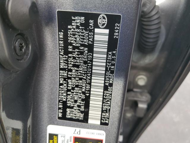 4T1BF1FK4CU147193 - 2012 TOYOTA CAMRY BASE GRAY photo 12