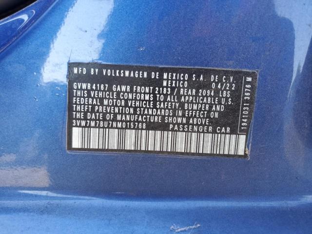 3VW7M7BU7NM015768 - 2022 VOLKSWAGEN JETTA SE BLUE photo 12