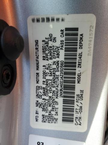 1NXBU4EE1AZ350560 - 2010 TOYOTA COROLLA BASE 银色 照片 13