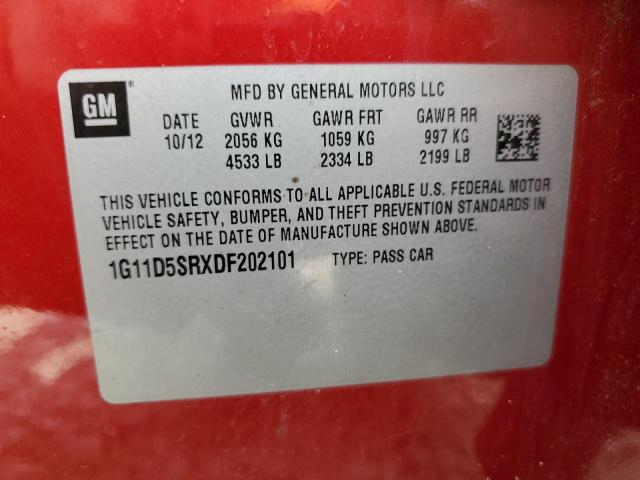 1G11D5SRXDF202101 - 2013 CHEVROLET MALIBU 1LT წითელი ფოტო 12