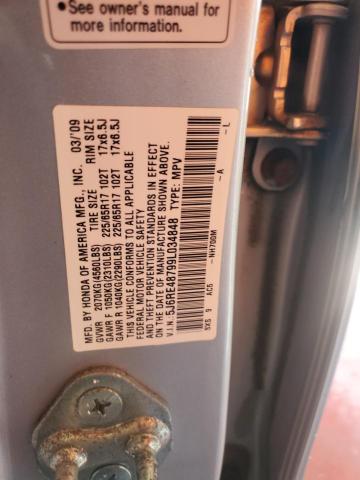 5J6RE48799L034848 - 2009 HONDA CR-V EXL SILVER photo 13