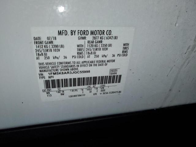 1FM5K8AR3JGC55998 - 2018 FORD EXPLORER POLICE INTERCEPTOR WHITE photo 12