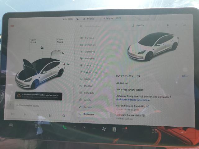 5YJ3E1EA6NF128189 - 2022 TESLA MODEL 3 WHITE photo 9