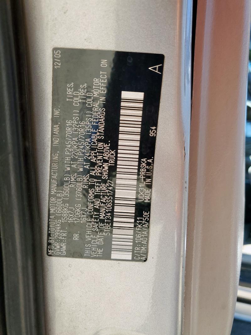 5TBET34106S517427 - 2006 TOYOTA TUNDRA DOUBLE CAB SR5 SILVER photo 12