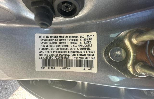 19XFC1F7XHE016821 - 2017 HONDA CIVIC EXL 银色 照片 10