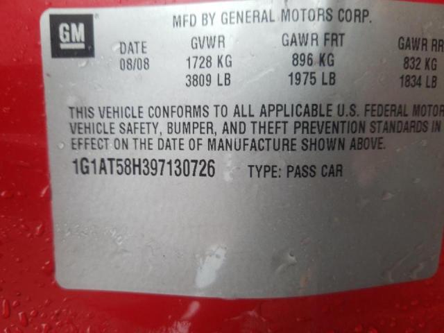 1G1AT58H397130726 - 2009 CHEVROLET COBALT LT RED photo 13