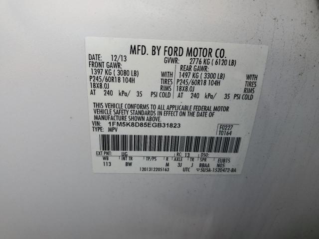 1FM5K8D85EGB31823 - 2014 FORD EXPLORER XLT WHITE photo 13