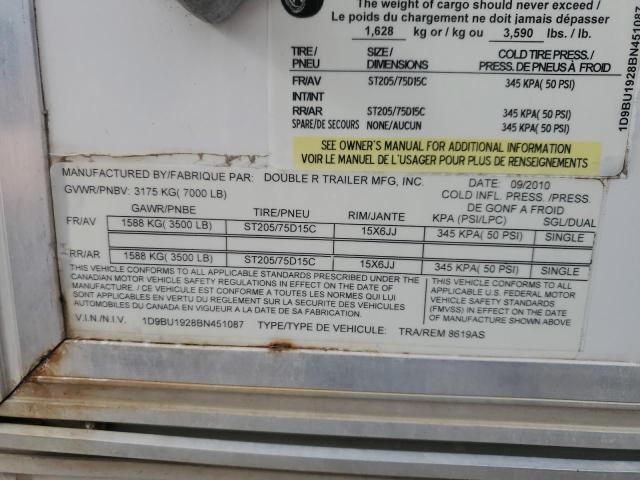 1D9BU1928BN451087 - 2011 UTILITY TRAILER Սպիտակ լուսանկար 10