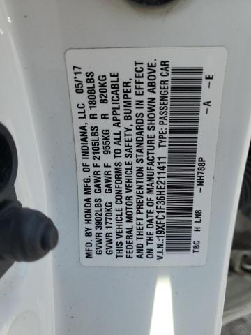 19XFC1F36HE211411 - 2017 HONDA CIVIC EX WHITE photo 12