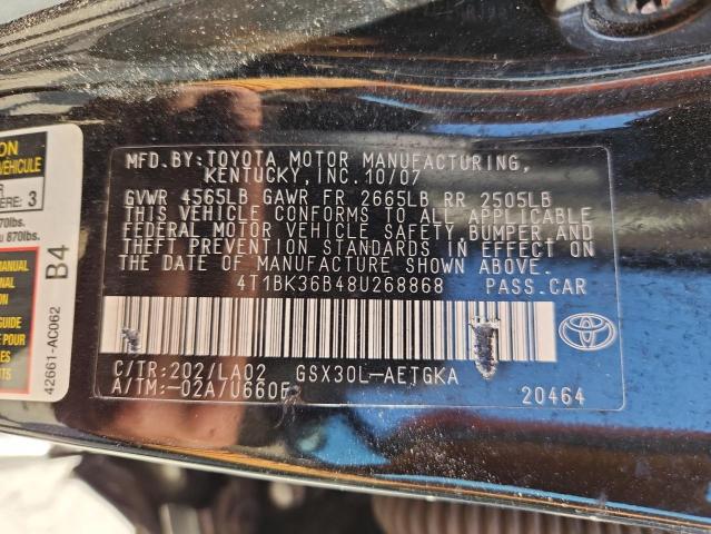 4T1BK36B48U268868 - 2008 TOYOTA AVALON XL 黑色 照片 12