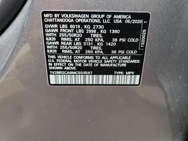 1V2BR2CA8MC503597 - 2021 VOLKSWAGEN ATLAS SEL Plata foto 14