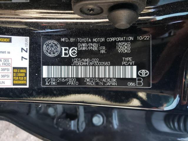 JTDBDMHE8P3000583 - 2023 TOYOTA COROLLA LE BLACK photo 12