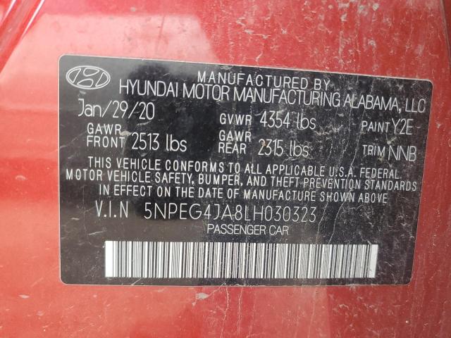 5NPEG4JA8LH030323 - 2020 HYUNDAI SONATA SE RED photo 12