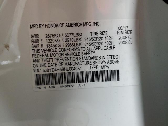5J8YD4H58HL004081 - 2017 ACURA MDX TECHNOLOGY WHITE photo 13