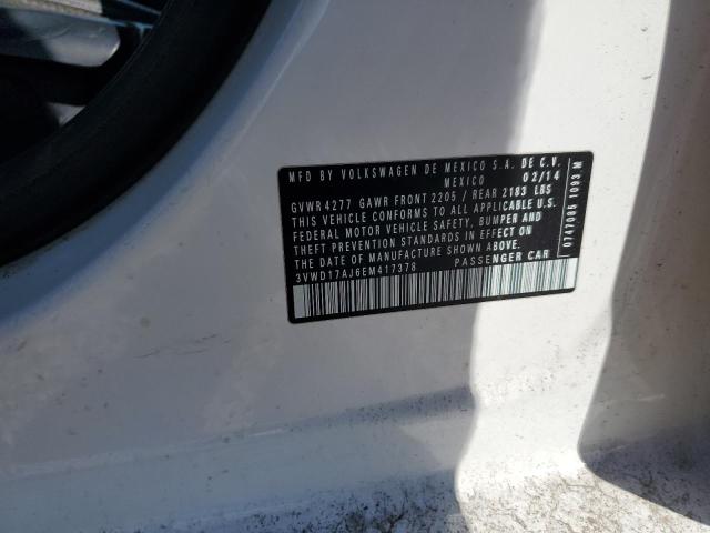 3VWD17AJ6EM417378 - 2014 VOLKSWAGEN JETTA SE WHITE photo 12