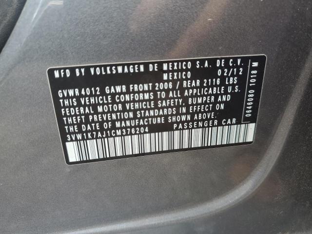 3VW1K7AJ1CM376204 - 2012 VOLKSWAGEN JETTA BASE GRAY photo 12