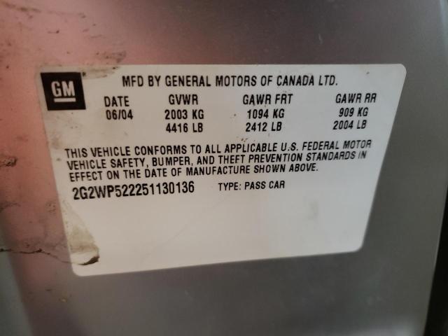 2G2WP522251130136 - 2005 PONTIAC GRAND PRIX 银色 照片 12