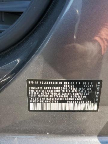 3VWC57BU2KM070782 - 2019 VOLKSWAGEN JETTA S GRAY photo 12