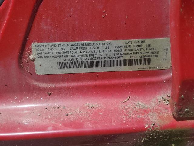 3VWKZ71KX9M274627 - 2009 VOLKSWAGEN JETTA S წითელი ფოტო 12