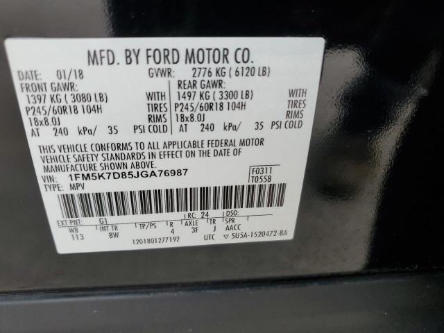 1FM5K7D85JGA76987 - 2018 FORD EXPLORER XLT Noir photo 13