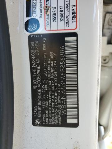 WBANA53565B856886 - 2005 BMW 525 I WHITE photo 12