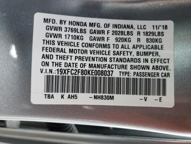19XFC2F80KE008037 - 2019 HONDA CIVIC SPORT 银色 照片 12