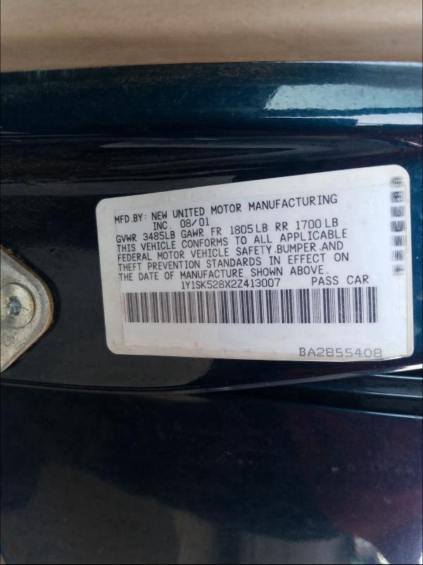 1Y1SK528X2Z413007 - 2002 CHEVROLET GEO PRIZM BASE BLUE photo 10