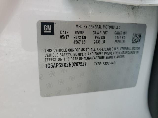 1G6AP5SX2H0207527 - 2017 CADILLAC CTS WHITE photo 12