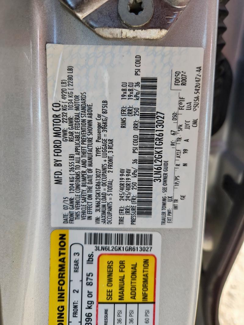 3LN6L2GK1GR613027 - 2016 LINCOLN MKZ SILVER photo 13